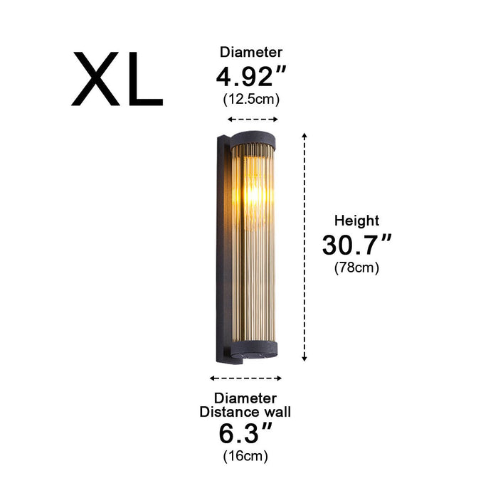 Solar, Dusk to Dawn Waterproof Cylinder LED Wall Sconce, Striped Glass Outdoor Light for Porch/Patio/Yard