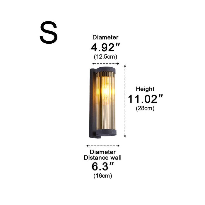 Solar, Dusk to Dawn Waterproof Cylinder LED Wall Sconce, Striped Glass Outdoor Light for Porch/Patio/Yard