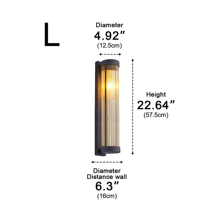 Solar, Dusk to Dawn Waterproof Cylinder LED Wall Sconce, Striped Glass Outdoor Light for Porch/Patio/Yard