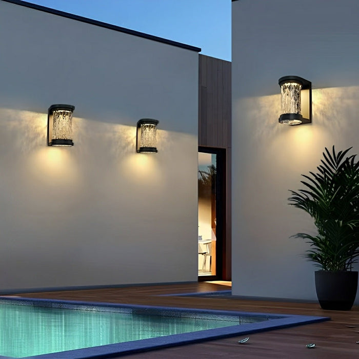 Modern Solar Waterproof Stainless Steel Water Glass Outdoor LED Porch Wall Light - Energy Efficient