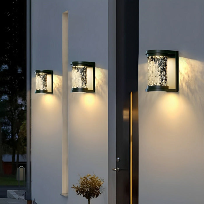 Modern Solar Waterproof Stainless Steel Water Glass Outdoor LED Porch Wall Light - Energy Efficient