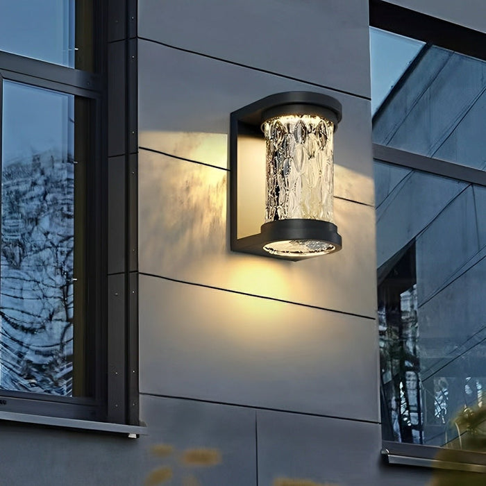 Modern Solar Waterproof Stainless Steel Water Glass Outdoor LED Porch Wall Light - Energy Efficient