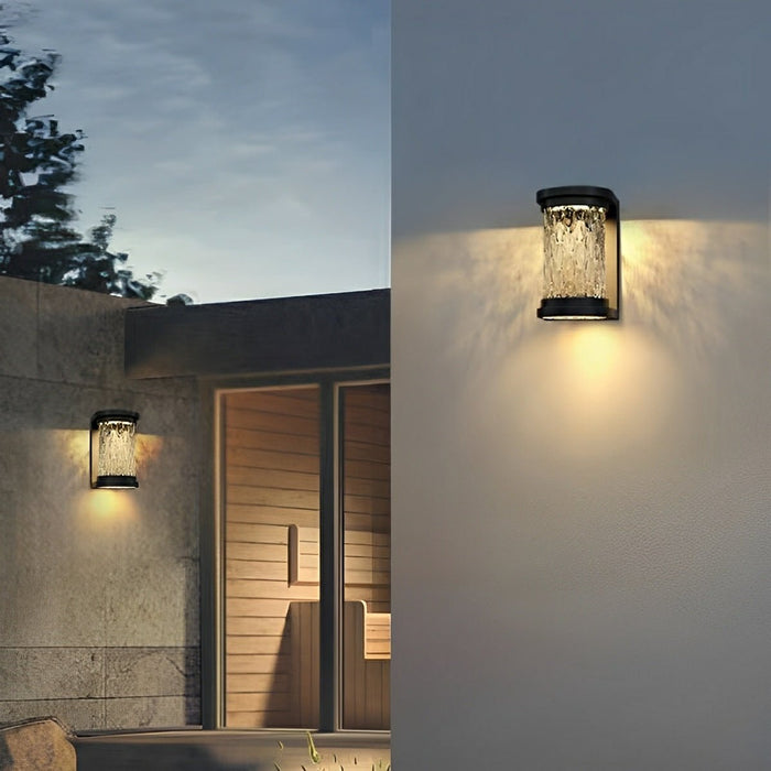 Modern Solar Waterproof Stainless Steel Water Glass Outdoor LED Porch Wall Light - Energy Efficient