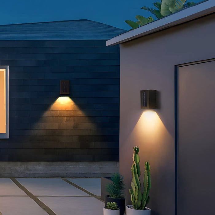 Solar Wall Sconce - Up/Down LED Outdoor Lighting, Waterproof Aluminum Glass Fixture