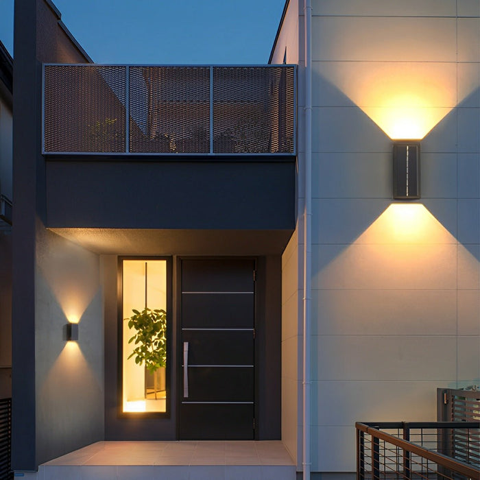 Solar Wall Sconce - Up/Down LED Outdoor Lighting, Waterproof Aluminum Glass Fixture