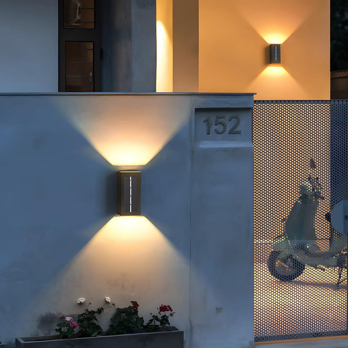 Solar Wall Sconce - Up/Down LED Outdoor Lighting, Waterproof Aluminum Glass Fixture