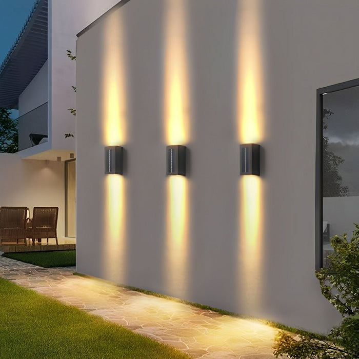 Solar Wall Sconce - Up/Down LED Outdoor Lighting, Waterproof Aluminum Glass Fixture