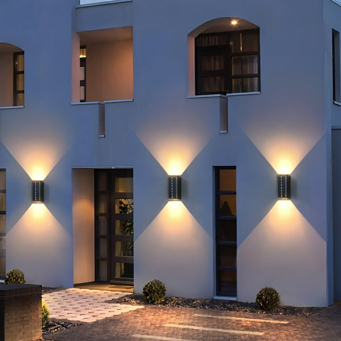 Solar Wall Sconce - Up/Down LED Outdoor Lighting, Waterproof Aluminum Glass Fixture