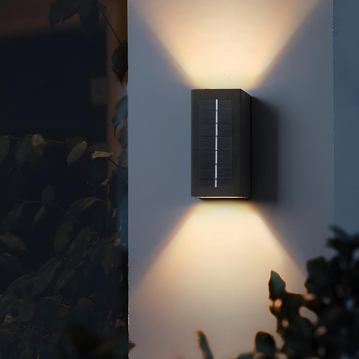 Solar Wall Sconce - Up/Down LED Outdoor Lighting, Waterproof Aluminum Glass Fixture