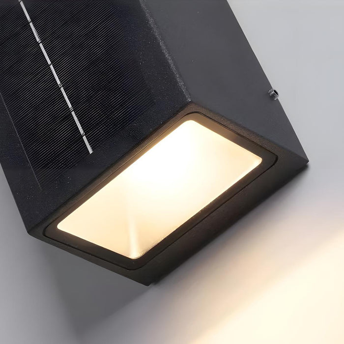 Solar Wall Sconce - Up/Down LED Outdoor Lighting, Waterproof Aluminum Glass Fixture
