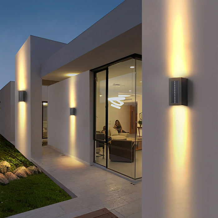 Solar Wall Sconce - Up/Down LED Outdoor Lighting, Waterproof Aluminum Glass Fixture