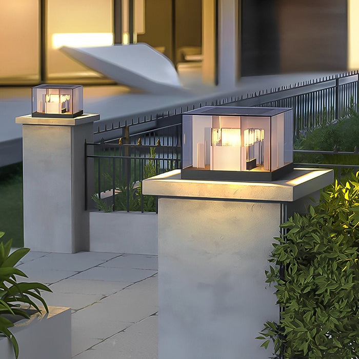 Modern Square Solar Outdoor Post Light - Waterproof LED / Garden / Pathway