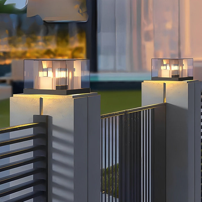 Modern Square Solar Outdoor Post Light - Waterproof LED / Garden / Pathway
