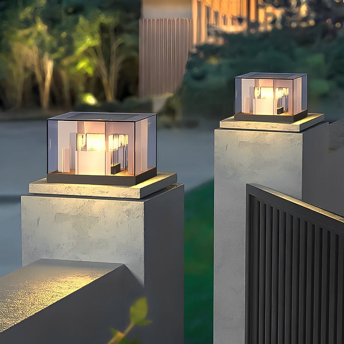 Modern Square Solar Outdoor Post Light - Waterproof LED / Garden / Pathway