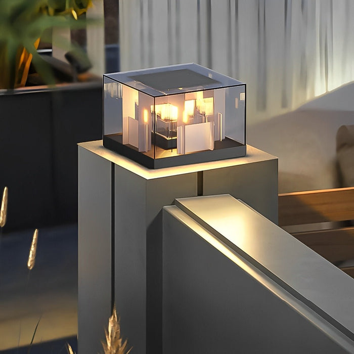 Modern Square Solar Outdoor Post Light - Waterproof LED / Garden / Pathway