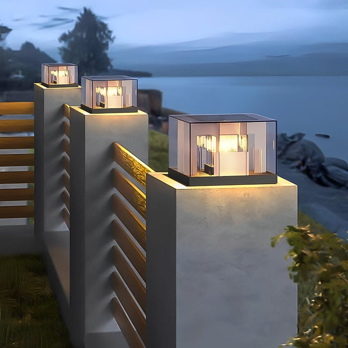 Modern Square Solar Outdoor Post Light - Waterproof LED / Garden / Pathway