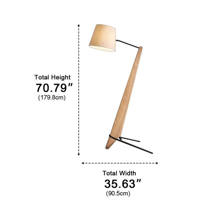 Modern Tilt Floor Lamp - Wood Frame / Fabric Drum Shade - Adjustable Reading Light