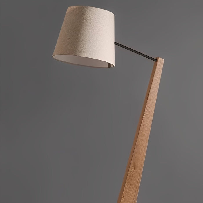 Modern Tilt Floor Lamp - Wood Frame / Fabric Drum Shade - Adjustable Reading Light