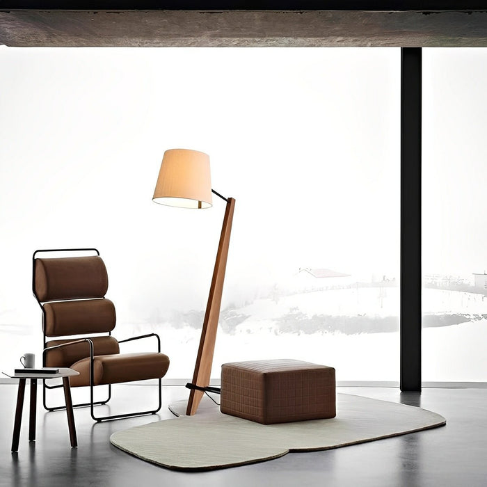 Modern Tilt Floor Lamp - Wood Frame / Fabric Drum Shade - Adjustable Reading Light