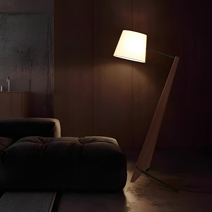 Modern Tilt Floor Lamp - Wood Frame / Fabric Drum Shade - Adjustable Reading Light