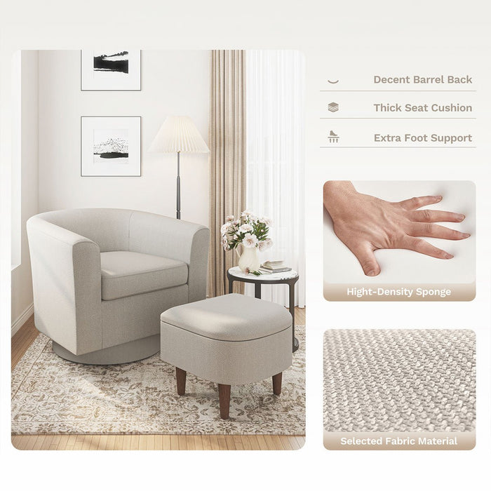 Swivel Accent Chair with Ottoman - Modern Tufted Armchair for Living Spaces