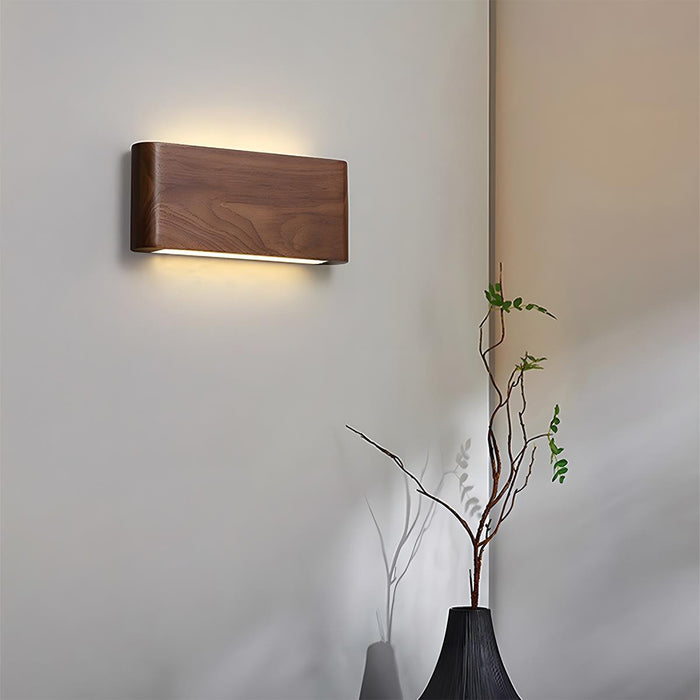 LED Indoor Wall Sconce - Modern Walnut Solid Wood - Rectangular Design for Home Lighting