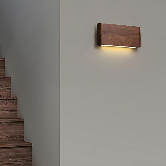 LED Indoor Wall Sconce - Modern Walnut Solid Wood - Rectangular Design for Home Lighting