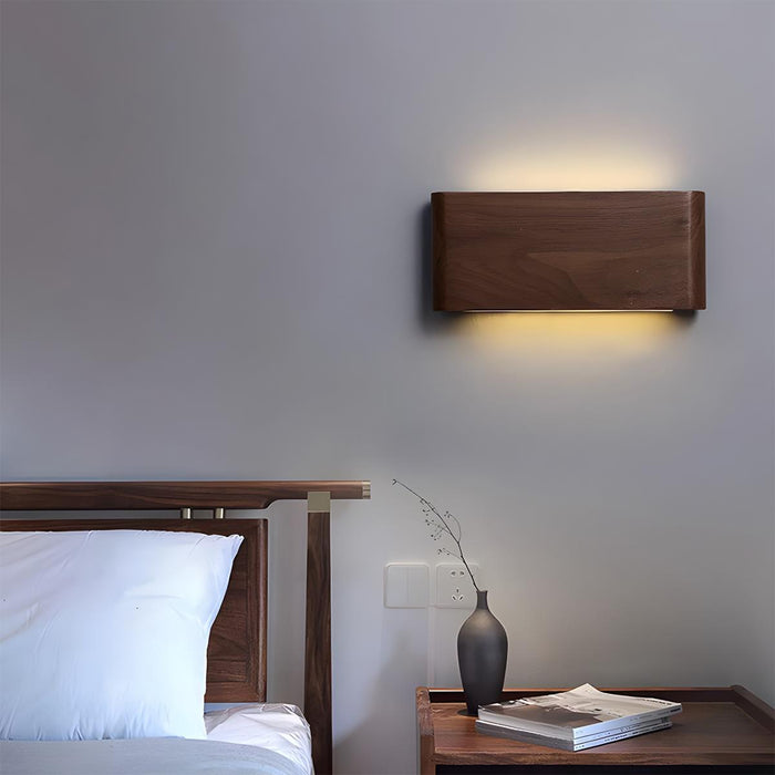 LED Indoor Wall Sconce - Modern Walnut Solid Wood - Rectangular Design for Home Lighting