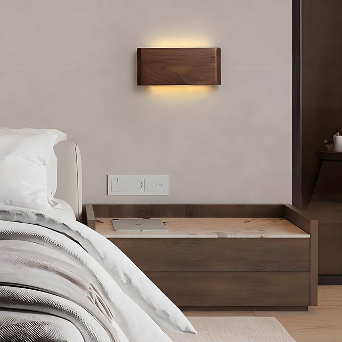 LED Indoor Wall Sconce - Modern Walnut Solid Wood - Rectangular Design for Home Lighting