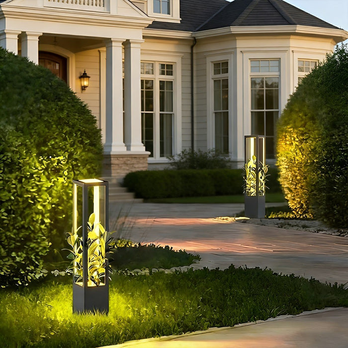 Solar/Hardwired Outdoor LED Pillar Light, IP65 Waterproof, Modern Garden Path Lighting, Hollow Planter Design