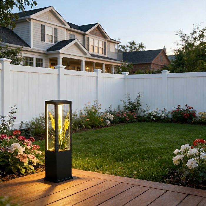Solar/Hardwired Outdoor LED Pillar Light, IP65 Waterproof, Modern Garden Path Lighting, Hollow Planter Design