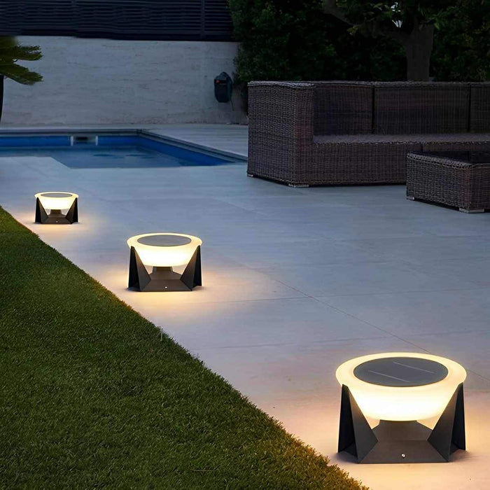 Solar LED Outdoor Post Light, Waterproof Round Modern, Garden/Yard/Patio/Fence