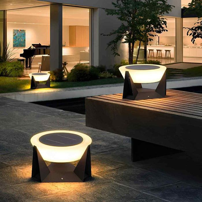 Solar LED Outdoor Post Light, Waterproof Round Modern, Garden/Yard/Patio/Fence
