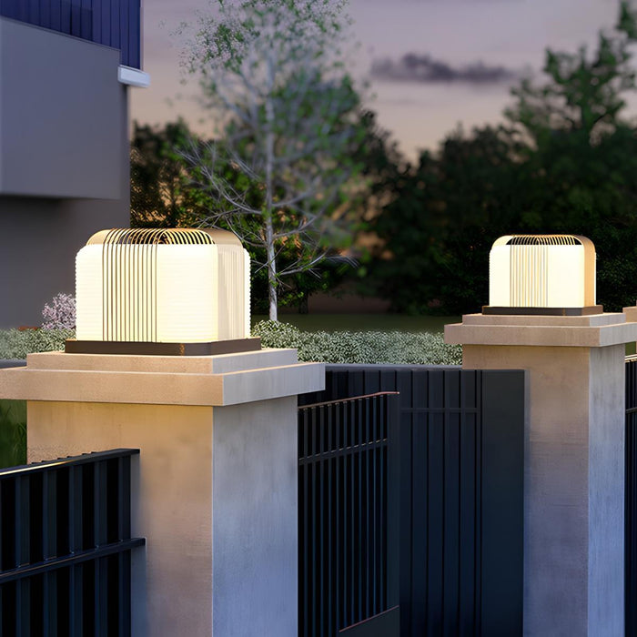 Outdoor Post Light - Modern Solar Square Steel LED, Waterproof Garden Pathway Lighting