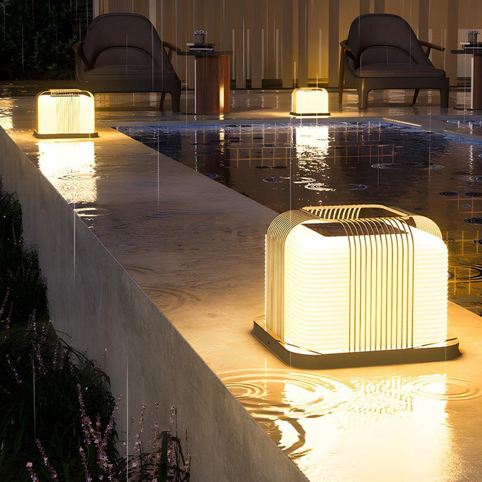 Outdoor Post Light - Modern Solar Square Steel LED, Waterproof Garden Pathway Lighting