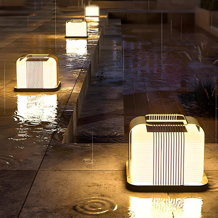 Outdoor Post Light - Modern Solar Square Steel LED, Waterproof Garden Pathway Lighting
