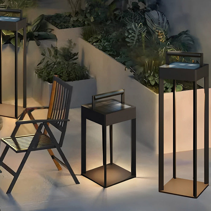 Solar Waterproof LED Outdoor Floor Lamp, Rechargeable Rectangular Modern for Patio/Porch/Garden/Yard