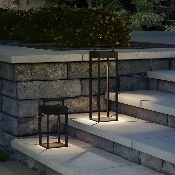 Solar Waterproof LED Outdoor Floor Lamp, Rechargeable Rectangular Modern for Patio/Porch/Garden/Yard