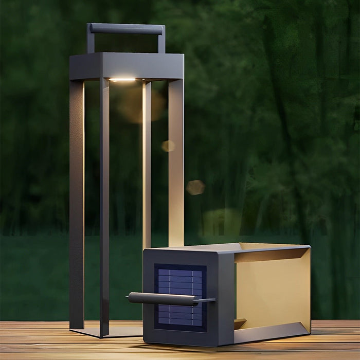 Solar Waterproof LED Outdoor Floor Lamp, Rechargeable Rectangular Modern for Patio/Porch/Garden/Yard