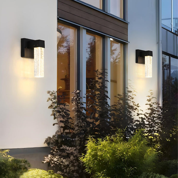 Modern Waterproof Square Long Strip Crystal LED Outdoor Wall Light Fixture - Contemporary Exterior Lighting