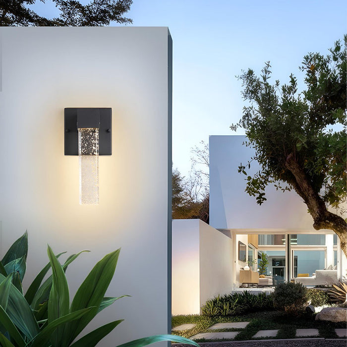Modern Waterproof Square Long Strip Crystal LED Outdoor Wall Light Fixture - Contemporary Exterior Lighting