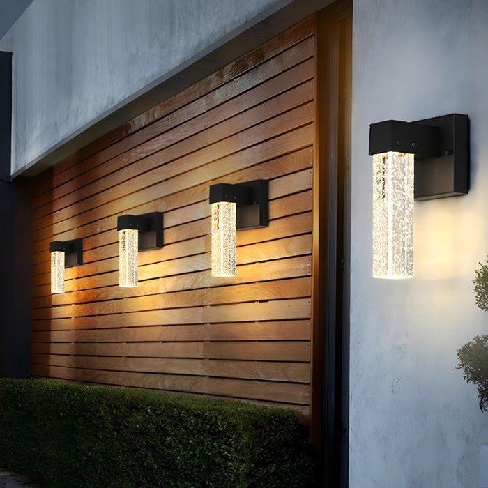 Modern Waterproof Square Long Strip Crystal LED Outdoor Wall Light Fixture - Contemporary Exterior Lighting