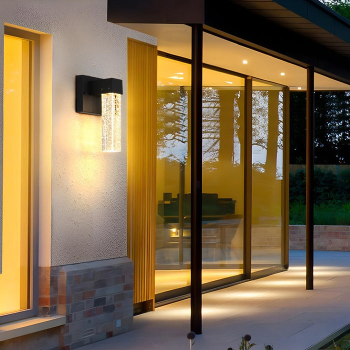 Modern Waterproof Square Long Strip Crystal LED Outdoor Wall Light Fixture - Contemporary Exterior Lighting