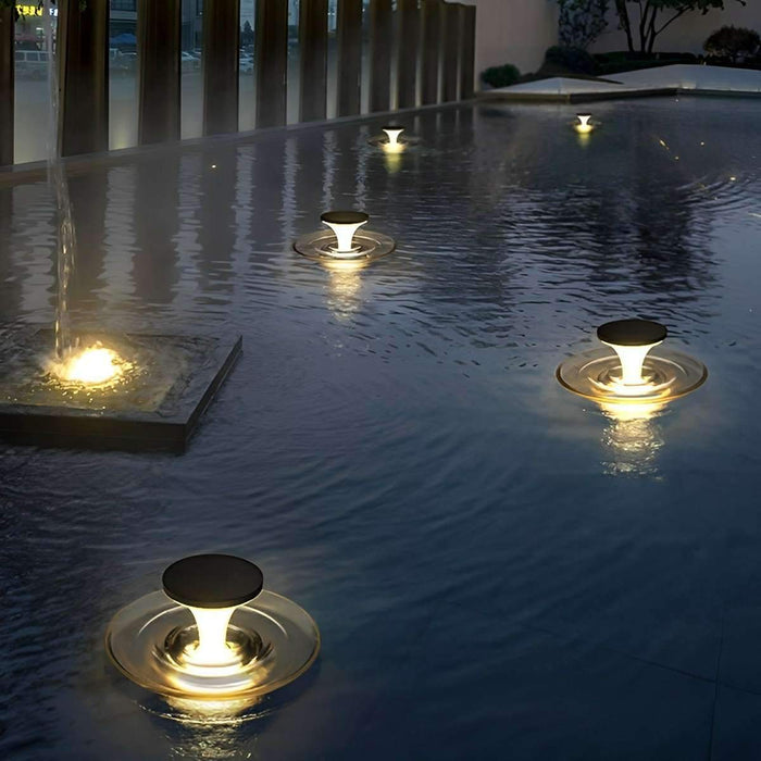 Modern Waterproof Water Fountain LED Outdoor Post Light - Contemporary Flared Shape / Decorative Water Ripple Effect - Solar Powered, Garden Patio Yard Lighting