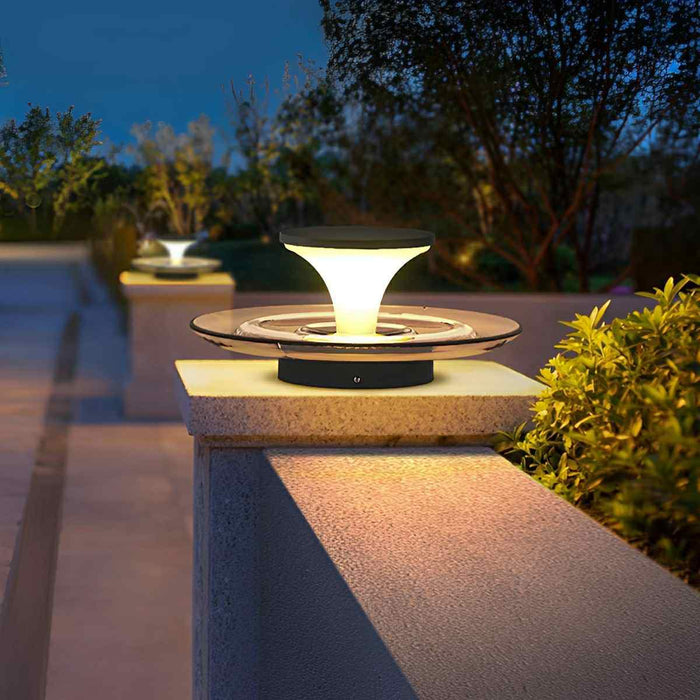 Modern Waterproof Water Fountain LED Outdoor Post Light - Contemporary Flared Shape / Decorative Water Ripple Effect - Solar Powered, Garden Patio Yard Lighting