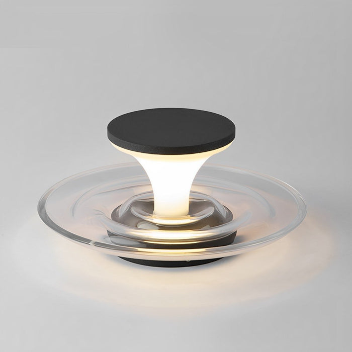 Modern Waterproof Water Fountain LED Outdoor Post Light - Contemporary Flared Shape / Decorative Water Ripple Effect - Solar Powered, Garden Patio Yard Lighting