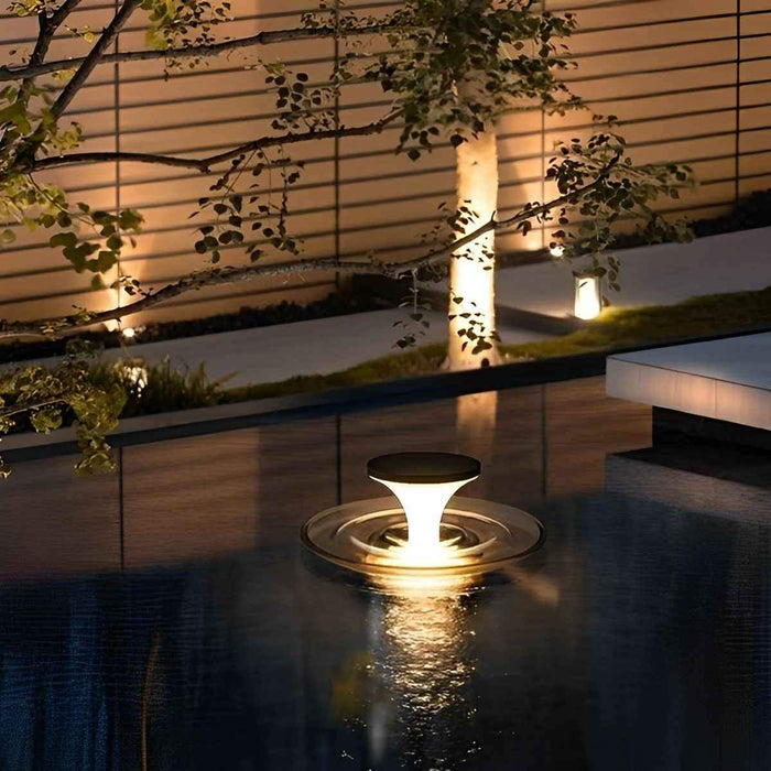 Modern Waterproof Water Fountain LED Outdoor Post Light - Contemporary Flared Shape / Decorative Water Ripple Effect - Solar Powered, Garden Patio Yard Lighting