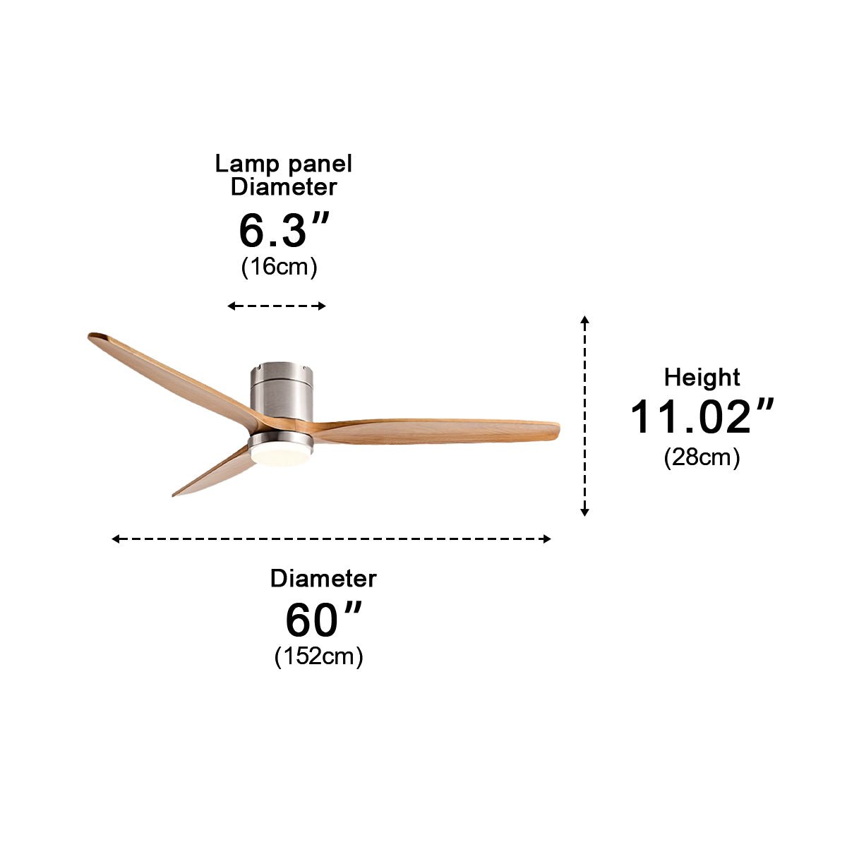60 in. Ceiling Fan Light, Wood Grain, DC Motor, 6-Speed Reversible, Remote Control