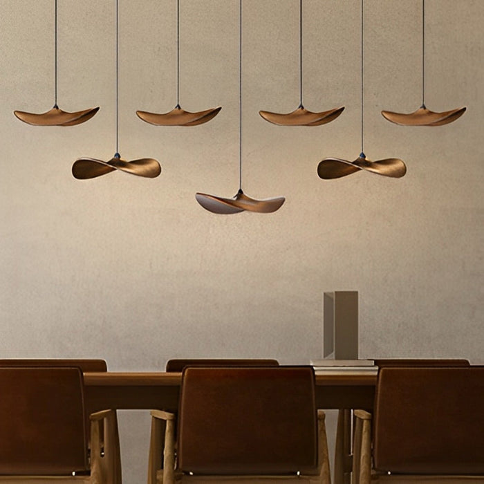 Lotus Leaf LED Pendant Light - Modern Wood Style, Adjustable Height Ceiling Fixture for Dining Room, Kitchen