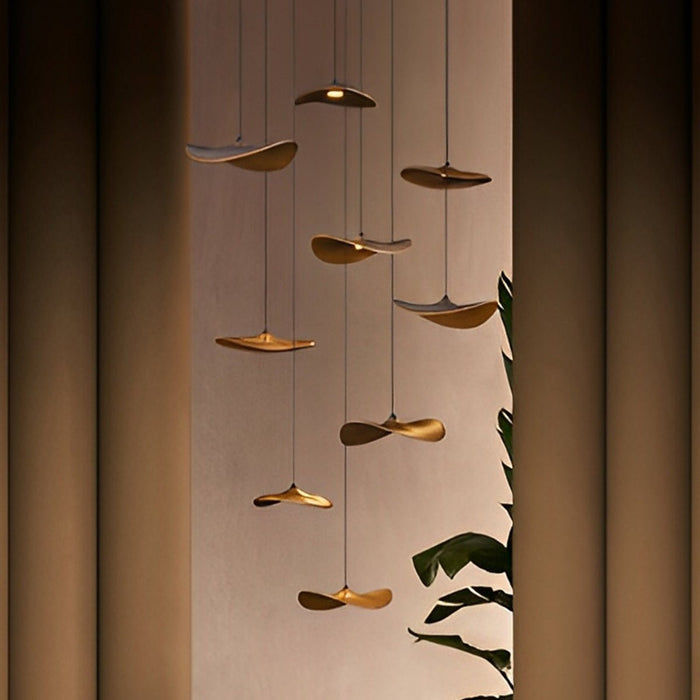 Lotus Leaf LED Pendant Light - Modern Wood Style, Adjustable Height Ceiling Fixture for Dining Room, Kitchen